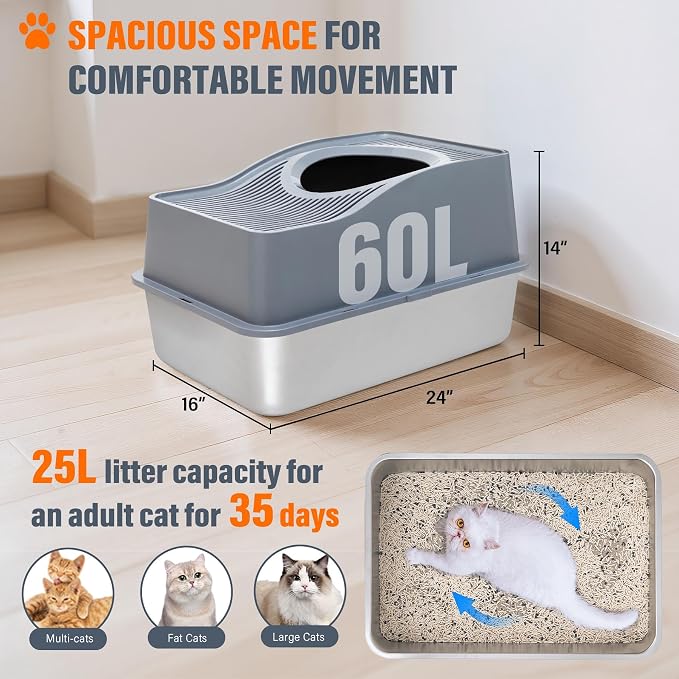 Top Entry Cat Litter Box with Lid, Stainless Steel Enclosed Cat Kitty Litterbox - Image 4