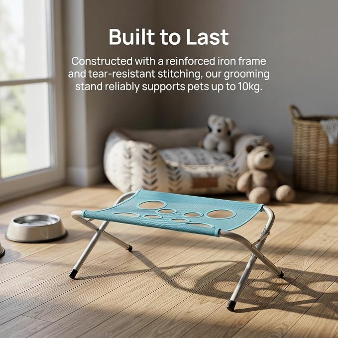 Grooming Pet Grooming Mesh Bath Stand Foldable Metal Frame with Quick Surface and Strap Suitable for pet Washing Maintenance Travel Grooming, Blue - Image 9