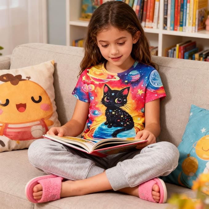Funnycokid Girls Shirts Cat T Shirt Size 5-12 Clothes - Image 3