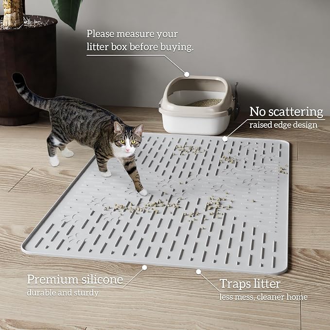 OHMO Cat Litter Mat Trapping Mat Premium Silicone Rubber 23.5x16 Grey, - Image 7