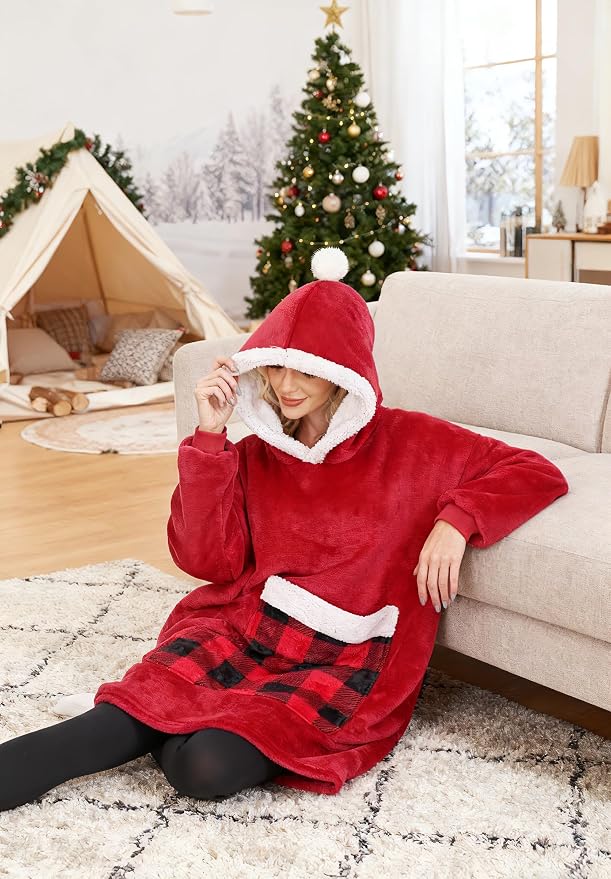 Wearable Blanket Hoodie with Giant Pocket, Soft Warm Sherpa Fleece Oversized - Image 5