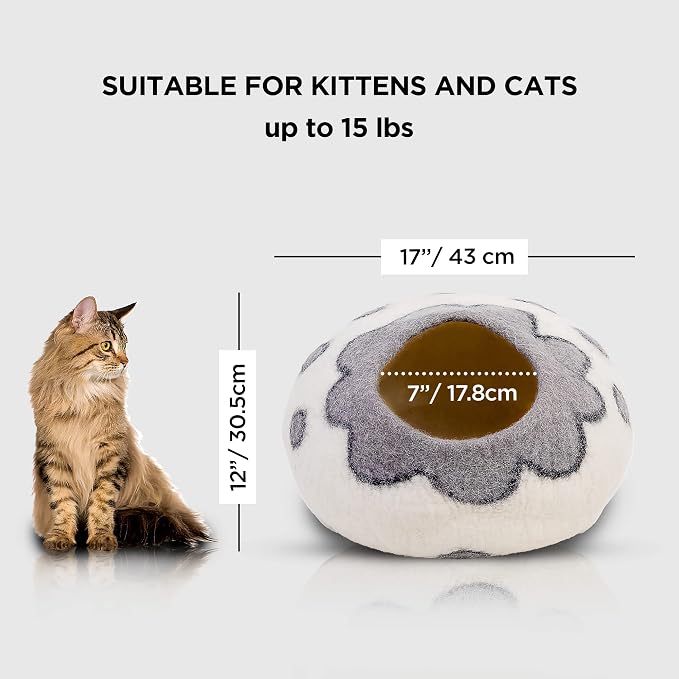 Woolygon Premium Felt Cat Cave Bed – Wool Kitty Beds Handcrafted Kitten Caves - Image 2