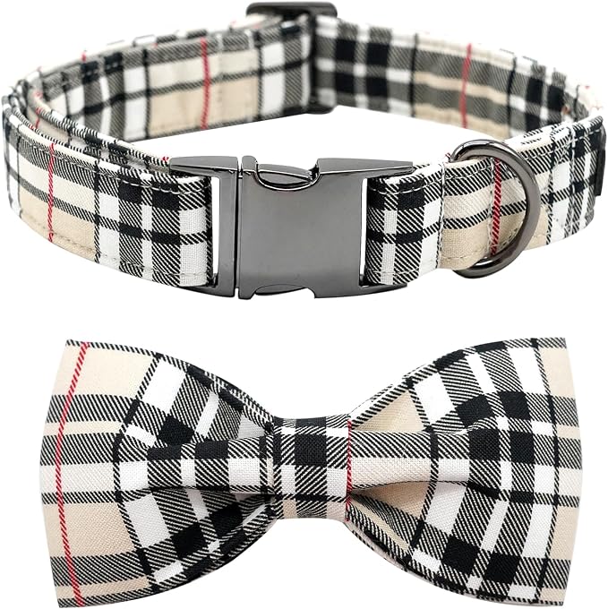 Bow Dog Collar-Plaid Pet Collar Cute Pet Bow Soft Girl or Boy Dog Collars by BoboRainbow