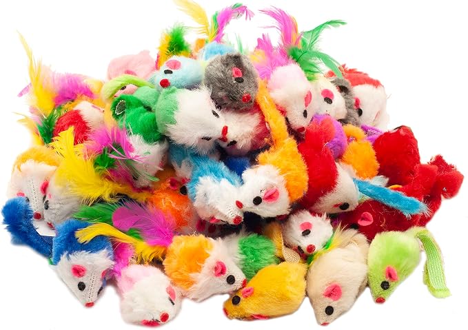 Fashion's Talk 48-Count Assorted Mice Cat Toys Furry Rattle Mouse Kitten Toy - Image 5