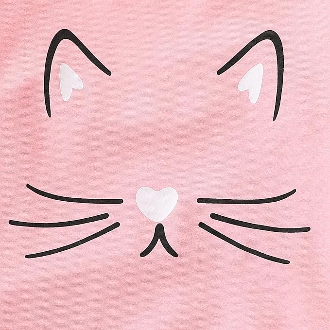 4-8T Toddler Girl Clothes Cat face print Short Sleeve Top+Pants Outfits Girl - Image 3