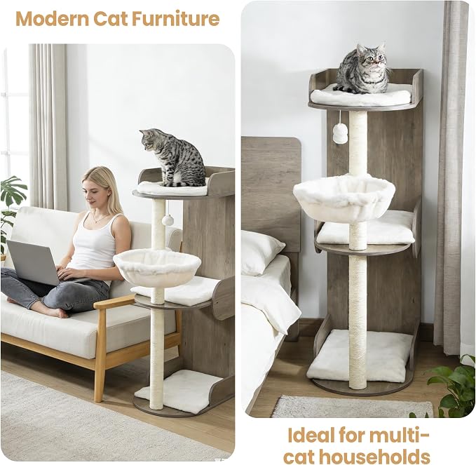 Modern Wood Cat Tree Tower for Indoor Large Cats, Cat Scratching Posts - Image 2