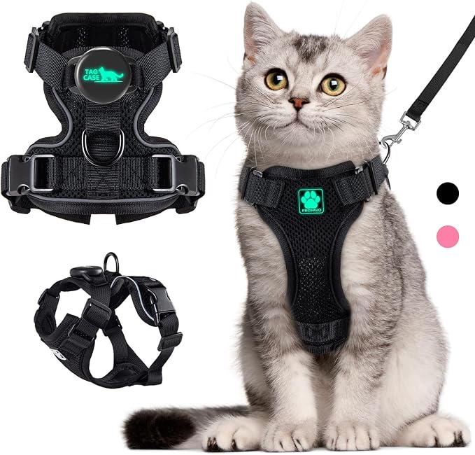 Cat Harness and Leash for Walking, Airtag Cat Harness and Leash Set by PROFAVO