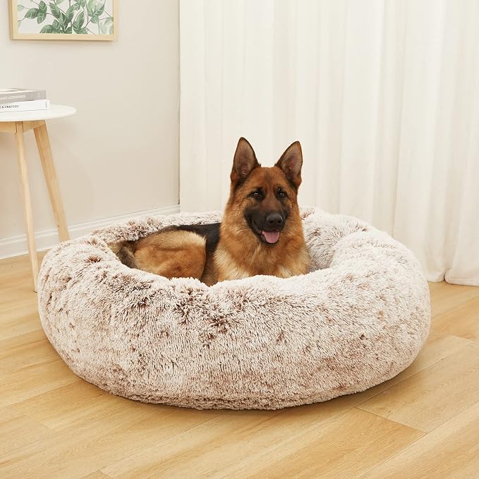 Bedfolks Calming Donut Dog Bed, 45 Inch Round Plush Bed - Image 2