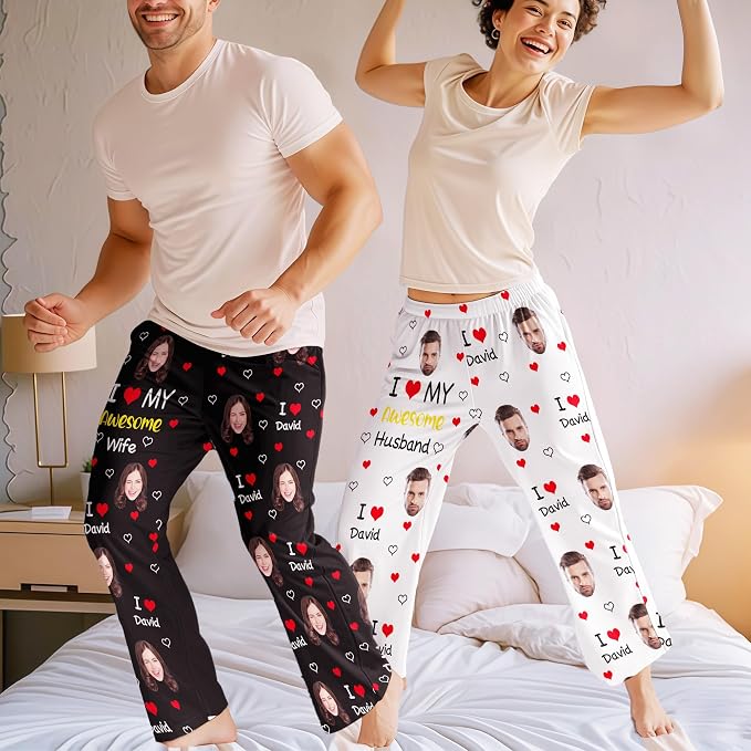 Custom Pajama Pants for Women Men, Personalized 67 Name Photo PJ Family Six - Image 3