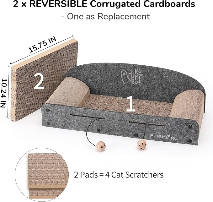 FUKUMARU 26 Inch Cat Scratcher Bed, 2 Reversible Cardboard Cat Scratch Pads - Image 4