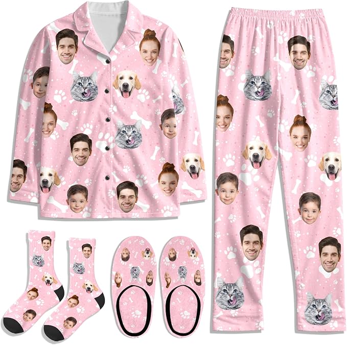 Artsadd Custom Pajamas for Women Men Family, Personalized Face Pjs Pajama Pants by Artsadd