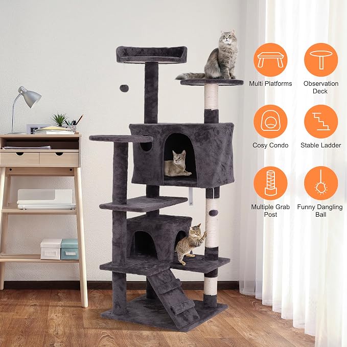 ZENY 54 Inch Cat Tree, Indoor Cat Tower Condo, Pet Cat Furniture - Image 5