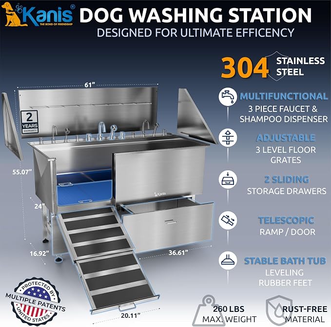 KANIS Professional Dog Washing Station 304 Stainless Steel Pet Wash Sink - Image 2