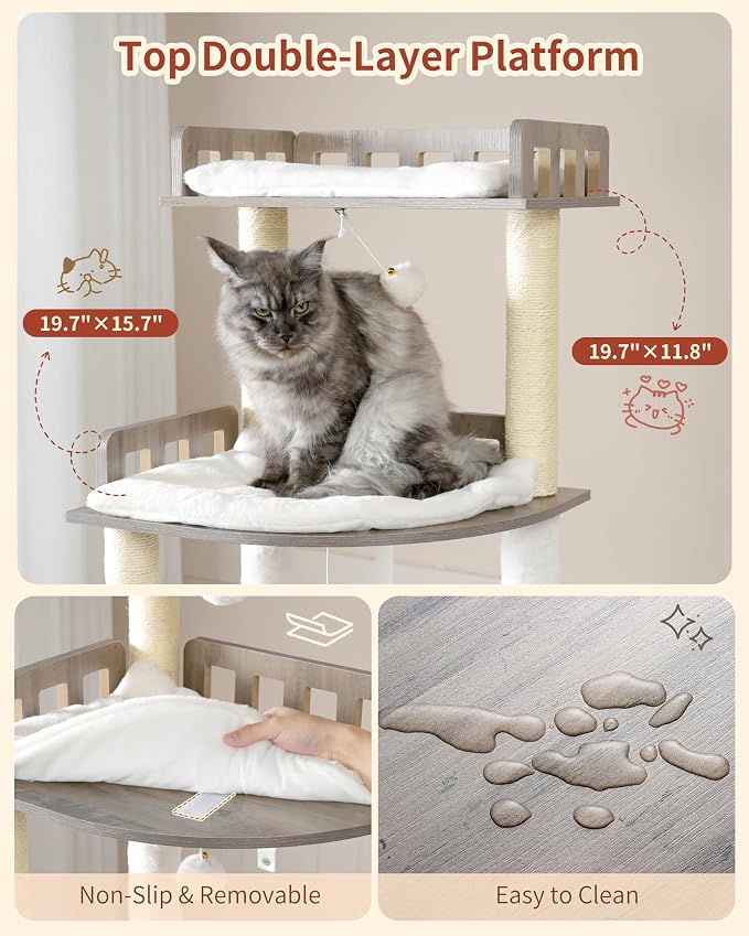 Heybly Cat Tree, 70.5 Inch Wood Tall Cat Tower - Image 4