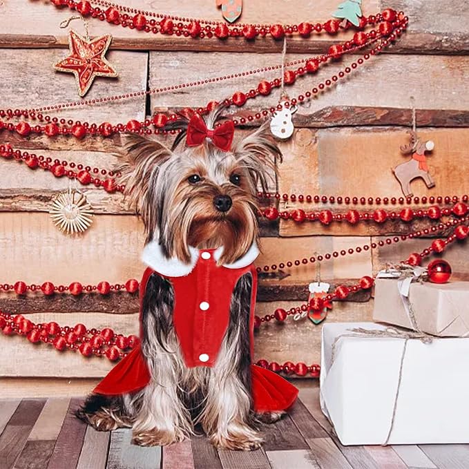 Dog Christmas Red Velvet Dress Cute Puppy Xmas Outfits Santa Claus Cat Skirt - Image 5