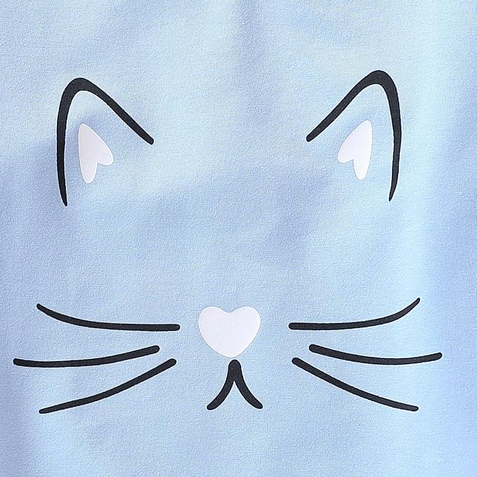 4-8T Toddler Girl Clothes Cat face print Short Sleeve Top+Pants Outfits Girl - Image 3