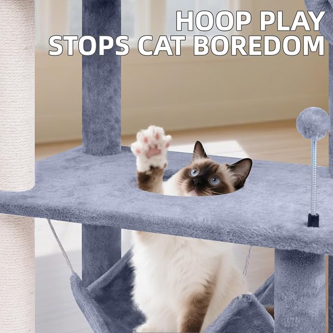 Big Cat Tree, Cat Tower with Multi-Level Condo, Rotating Toy - Image 3