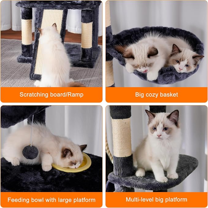 Heybly Tall Cat Tree, 78-inch Multi-Level Cat Tower - Image 8