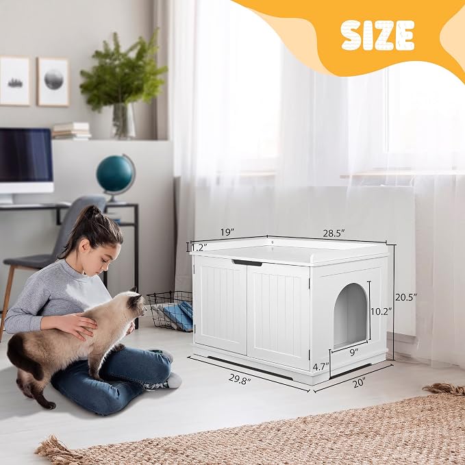 ZENY Wooden Cat Litter Cabinet, Hidden Litter Box Enclosure, Modern Storage - Image 5