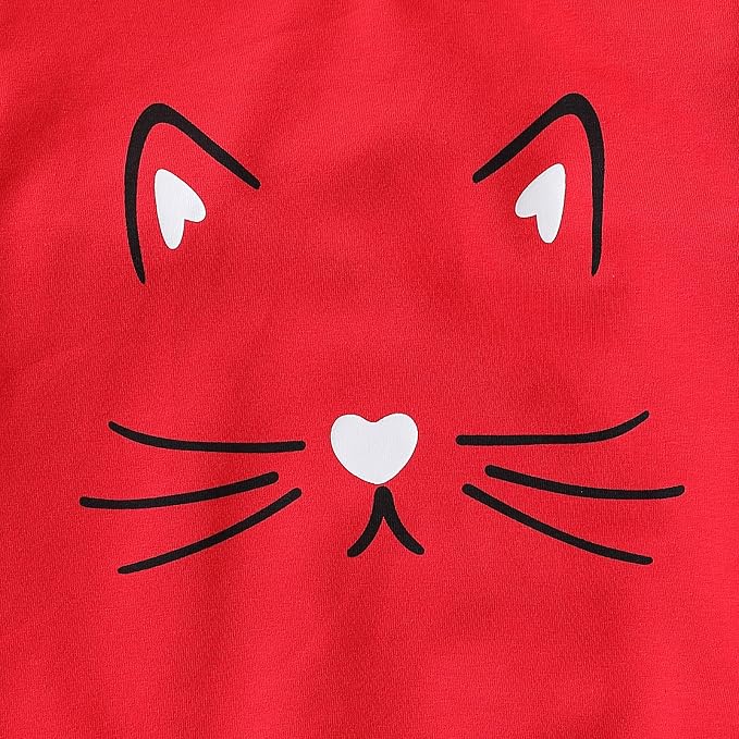 4-8T Toddler Girl Clothes Cat face print Short Sleeve Top+Pants Outfits Girl - Image 3