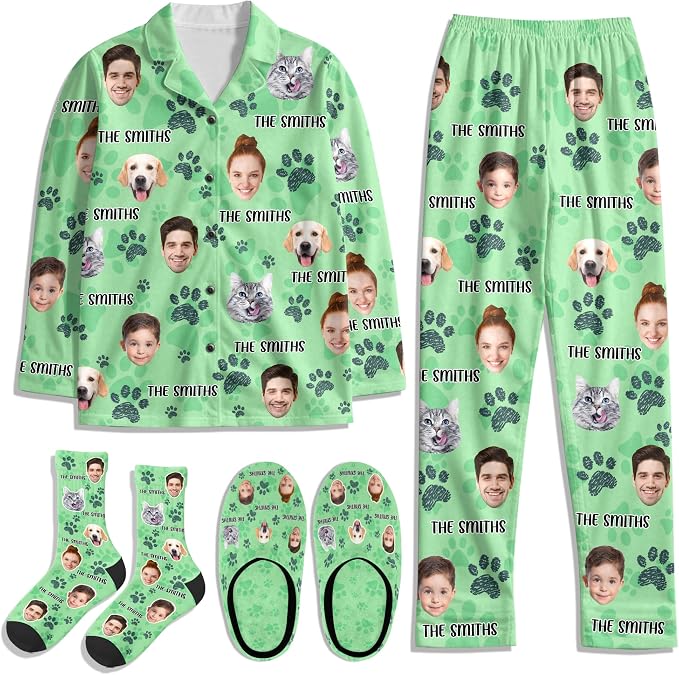 Artsadd Custom Pajamas for Women Men Family, Personalized Face Pjs Pajama Pants by Artsadd