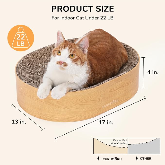 FUKUMARU Cat Scratcher Cardboard Lounge Bed, 2-in-1 Cat Scratch Pad, Oval Cats - Image 6