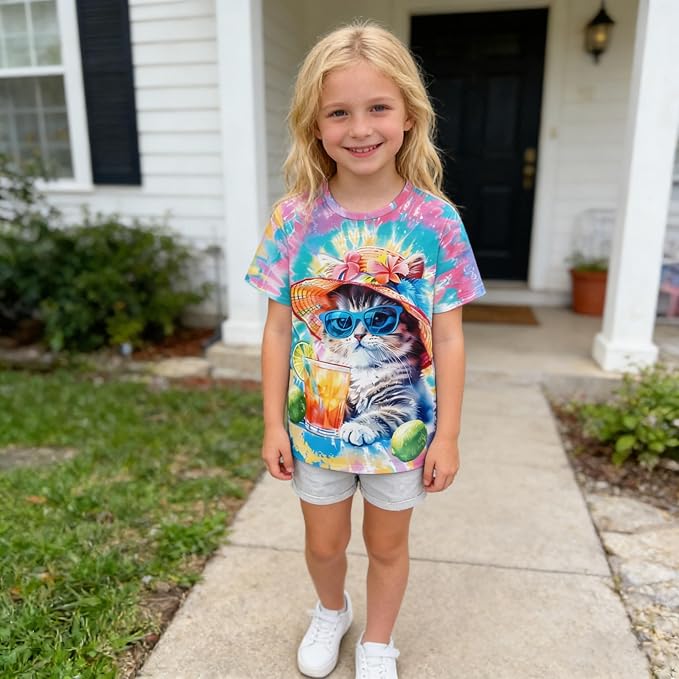 Funnycokid Girls Shirts Cat T Shirt Size 5-12 Clothes - Image 6