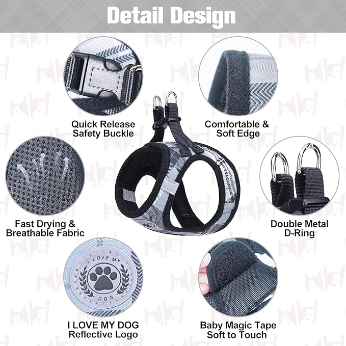 BEAUTYZOO Small Dog Harness and Leash Set, Step in No Choke No Pull Soft Mesh - Image 3