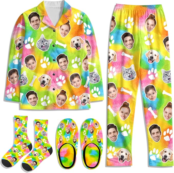 Artsadd Custom Pajamas for Women Men Family, Personalized Face Pjs Pajama Pants by Artsadd