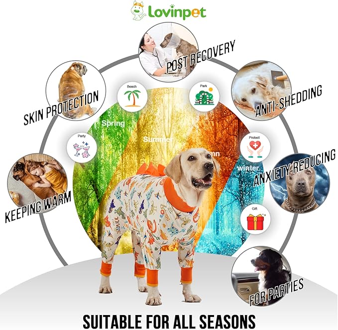 LovinPet Dog Pajamas Large Sized Dog, Recovery Wear, Lightweight Jurassic Knit - Image 4