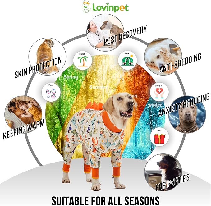 LovinPet Large Dog Pajamas, Anti Licking, Recovery Suit, Lightweight Jurassic - Image 4