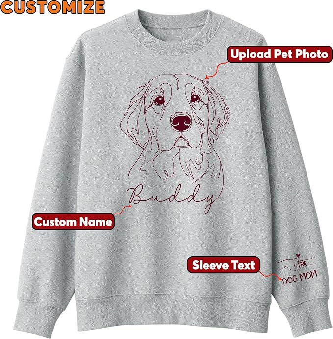 Custom Pet Photo Sweatshirt, Personalized Dog & Cat Face Drawing, Custom Pet - Image 5