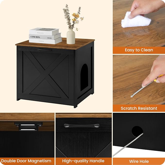 Dwanton Cat Litter Box Furniture Hidden, Cat Litter Box Enclosure, Reversible - Image 6