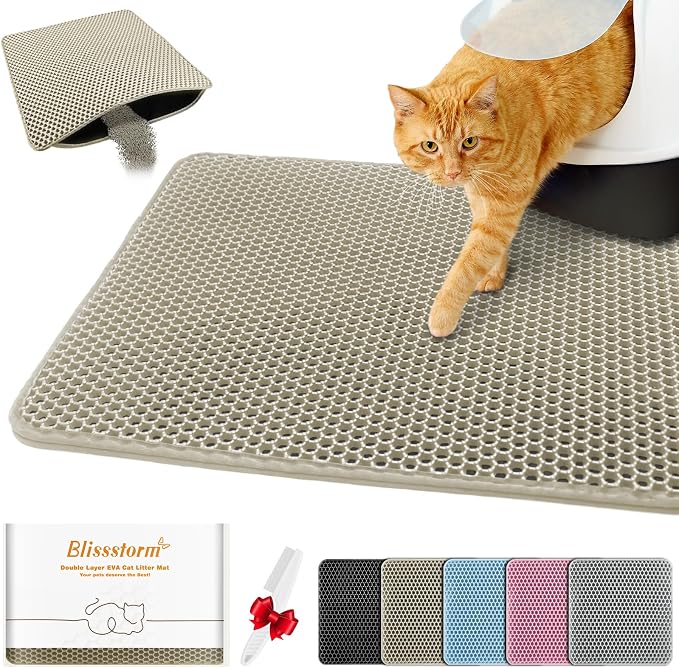 Waterproof Cat Litter Mat, Double Layer EVA, Odor-Free Large Grid, Urine Proof by BLISSSTORM