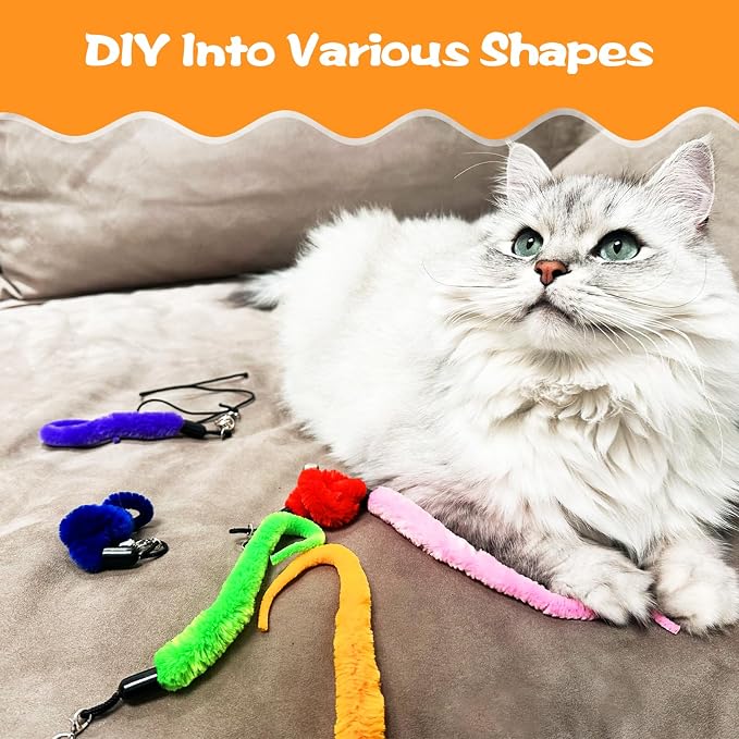 10PCS Cat Worm Toy, Cat Wand Attachment Fuzzy Worm Toys Refill - Image 4