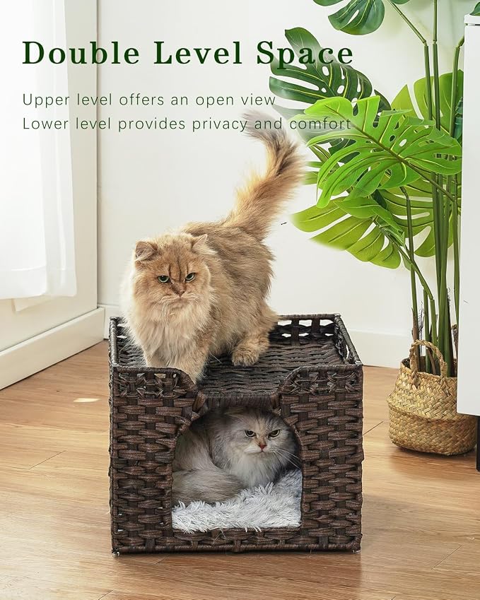 Cat Beds Indoor Kitten House, Handwoven Rattan Cat Cave Pet Cube, Large Cat - Image 2
