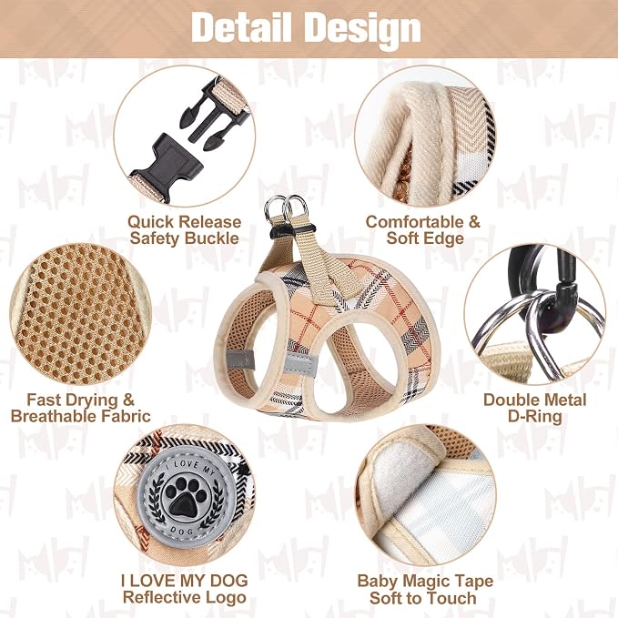 BEAUTYZOO Small Dog Harness and Leash Set, Step in No Choke No Pull Soft Mesh - Image 3
