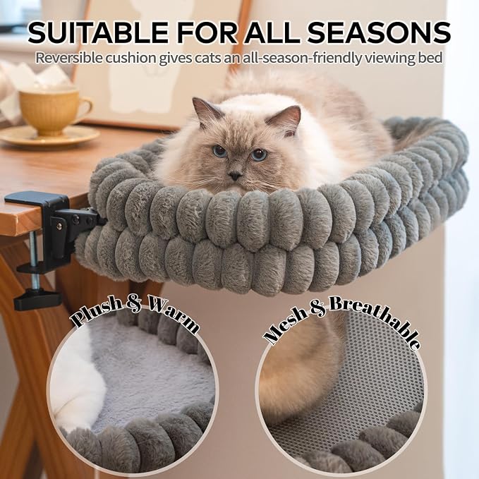 CHEERPALS Cat Desk Bed with Reversible Cushion, 90°Foldable Cat Hammock - Image 3
