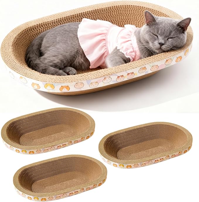 3 Pack Large Cat Scratcher Cardboard, Oval Cat Scratcher Bed Cat Scratch Pad by Unknown