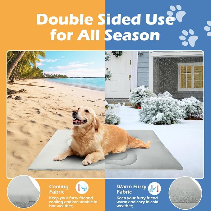 EXPAWLORER Reversible Dog Bed Mat Large 47”x28” Pet Cooling & Plush Fleece Side - Image 4
