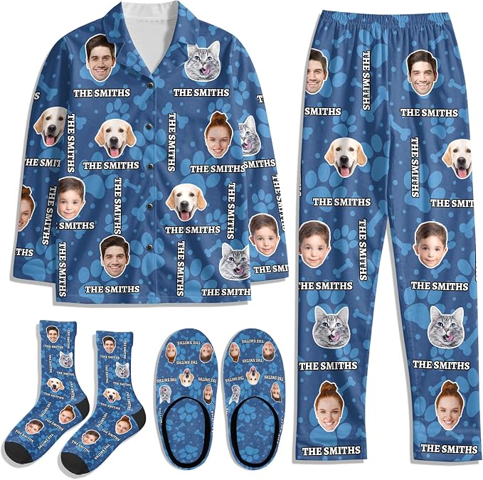 Artsadd Custom Pajamas for Women Men Family, Personalized Face Pjs Pajama Pants by Artsadd