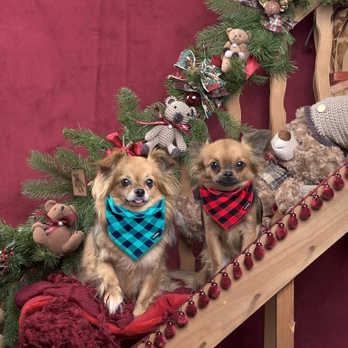 Christmas Dog Bandana Large- Red Black Dog Scarf Buffalo Plaid Printing - Image 5
