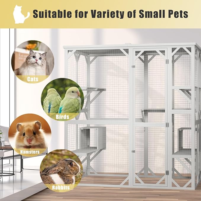 ROOMTEC Outdoor Catio with Roof 71.3" Height Large Wooden Cat Enclosure with 3 - Image 6