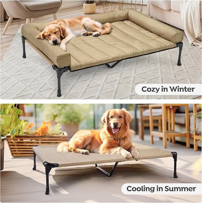 Veehoo Cooling Elevated Dog Bed Add Removable Waterproof Bolster Cushion Mat - Image 6