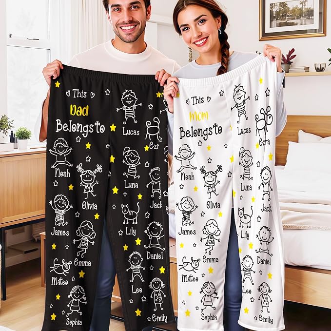 Custom Pajama Pants for Women Men, Personalized 67 Name Photo PJ Family Six - Image 2