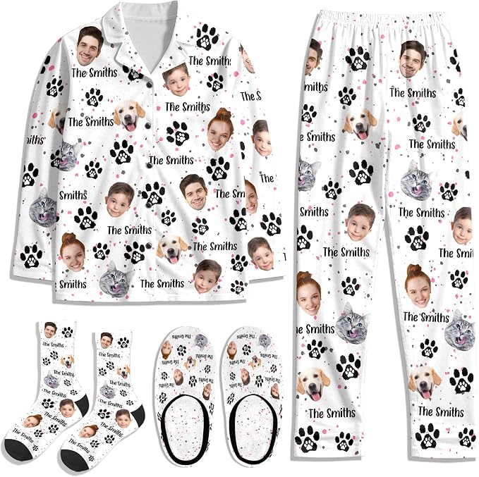 Artsadd Custom Pajamas for Women Men Family, Personalized Face Pjs Pajama Pants by Artsadd