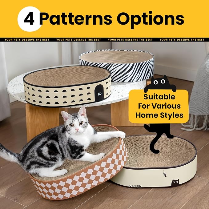 Oval Cat Scratcher Bed, 2-in-1 Cat Scratching Board, Natural Corrugated - Image 9