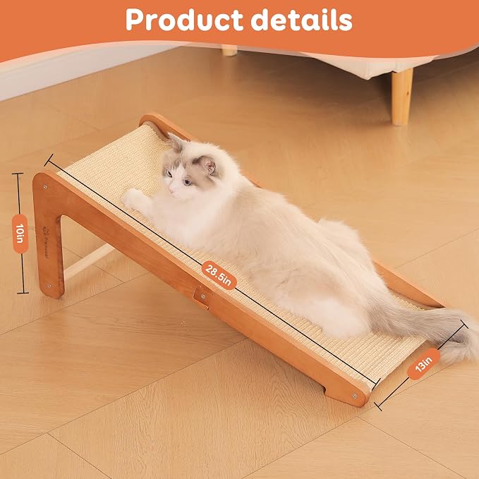 Sisal Cat Scratcher for Indoor Cats, Beechwood Base, Natural Sisal Woven - Image 2