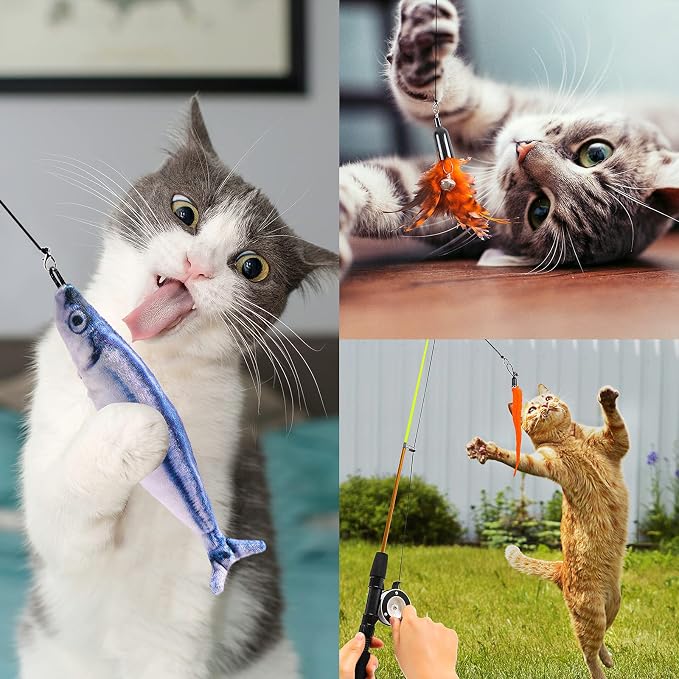 9 PCS Cat Fishing Pole Toy, Retractable Cat Feather Toys - Image 5