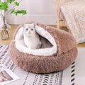 Cat Bed Round Fluffy Hooded Cat Bed Cave, Anti-Anxiety Cave Bed by Unknown